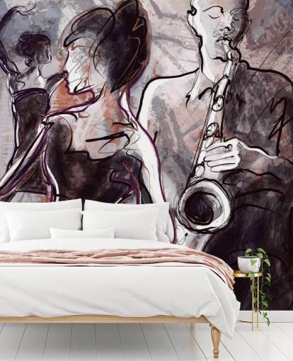 illustrated jazz wallpaper mural called Jazz Band and Dancers for homes, schools and venues