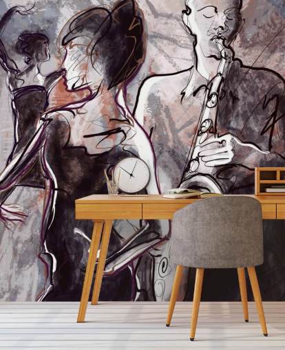 illustrated jazz wallpaper mural called Jazz Band and Dancers for homes, schools and venues