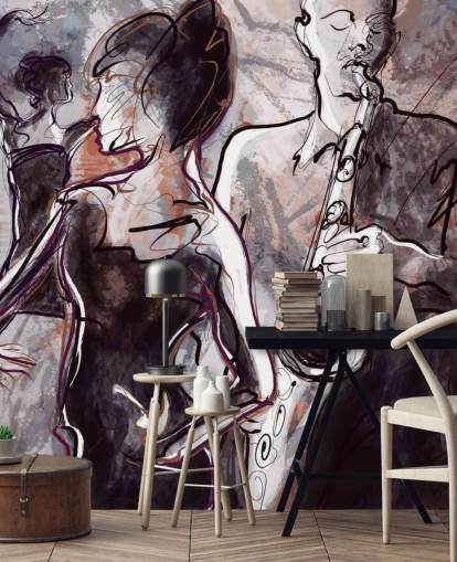illustrated jazz wallpaper mural called Jazz Band and Dancers for homes, schools and venues