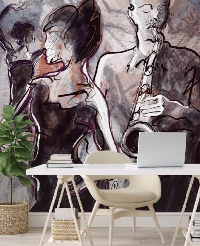 illustrated jazz wallpaper mural called Jazz Band and Dancers for homes, schools and venues