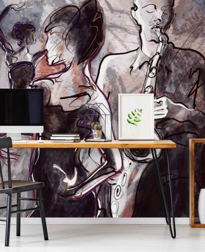 illustrated jazz wallpaper mural called Jazz Band and Dancers for homes, schools and venues illustrated jazz wallpaper mural called Jazz Band and Dancers for homes, schools and venues
