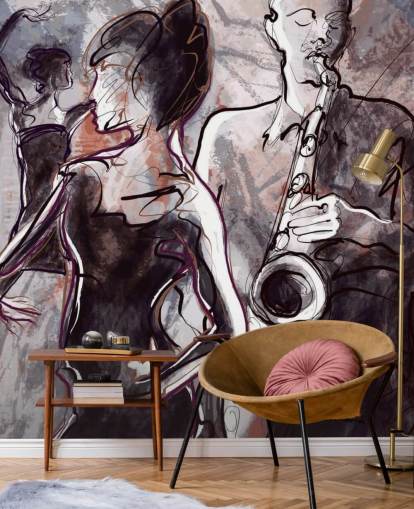 illustrated jazz wallpaper mural called Jazz Band and Dancers for homes, schools and venues