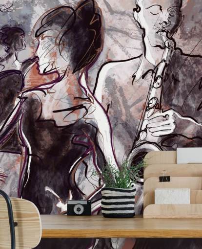 illustrated jazz wallpaper mural called Jazz Band and Dancers for homes, schools and venues