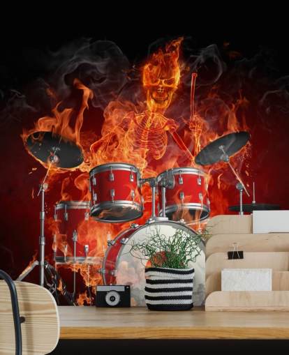 drum kit on fire wallpaper
