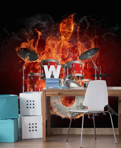 carta da parati drum kit on fire