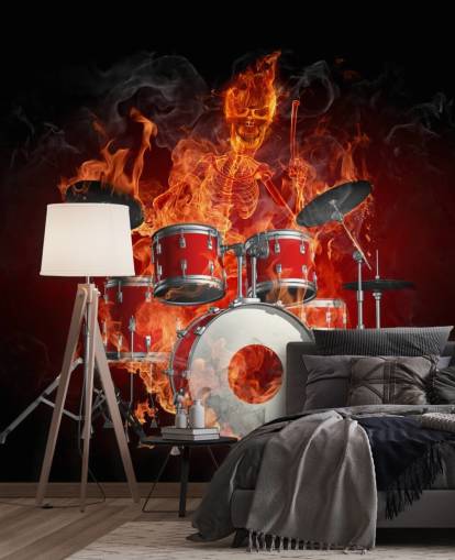 kit de batterie sur le feu papier peint