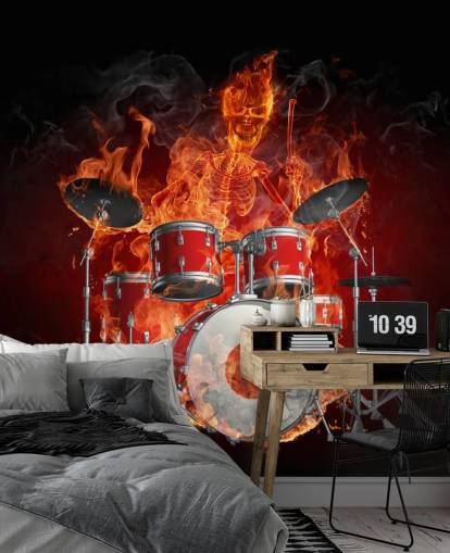 carta da parati drum kit on fire
