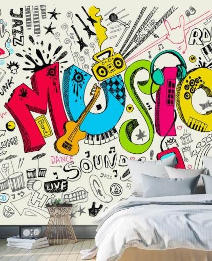 customisable graffiti wallpaper mural called Music Doodle for child's bedroom