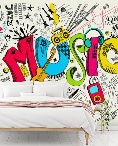 customizable graffiti wallpaper mural called Music Doodle for child's bedroom