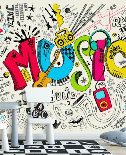 personalisierbare Graffiti-Tapete namens Music Doodle für das Kinderzimmer