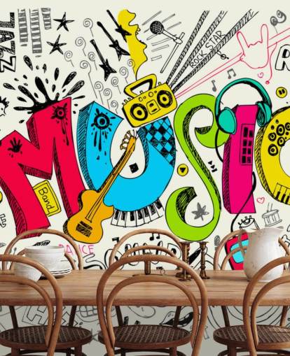 personalisierbare Graffiti-Tapete namens Music Doodle für das Kinderzimmer