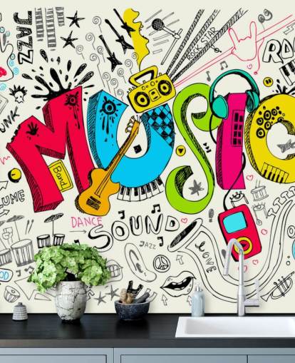 customizable graffiti wallpaper mural called Music Doodle for child's bedroom