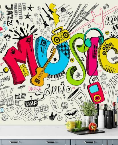 anpassningsbar graffiti tapet väggmålning som heter Music Doodle för barnets sovrum
