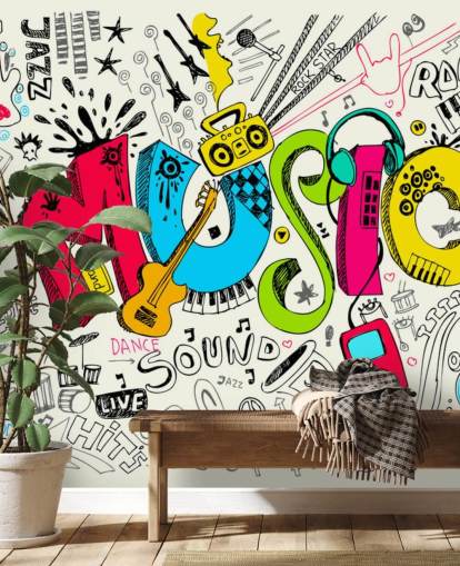 customisable graffiti wallpaper mural called Music Doodle for child's bedroom