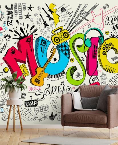 customisable graffiti wallpaper mural called Music Doodle for child's bedroom