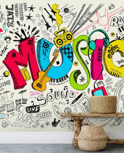 customizable graffiti wallpaper mural called Music Doodle for child's bedroom