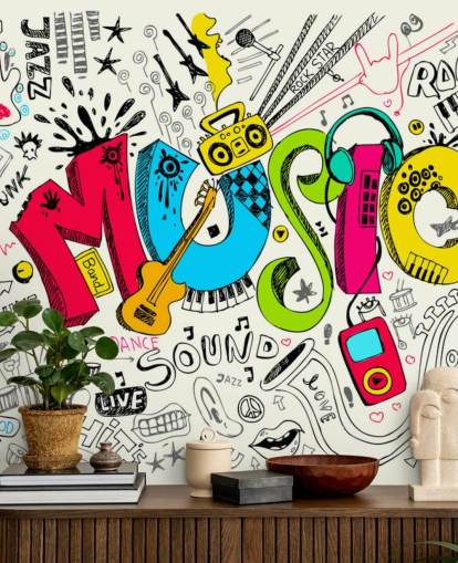 customisable graffiti wallpaper mural called Music Doodle for child's bedroom