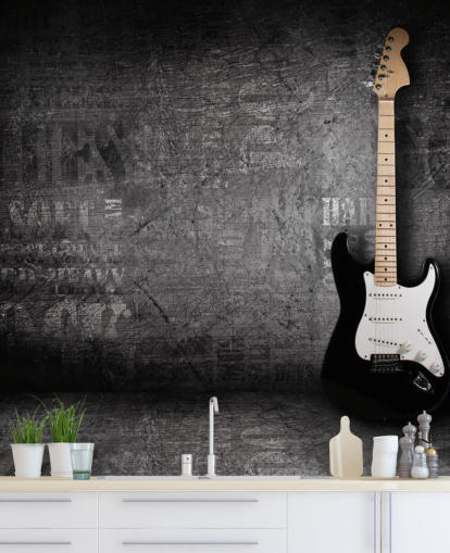 guitar stablet på væggen tapet