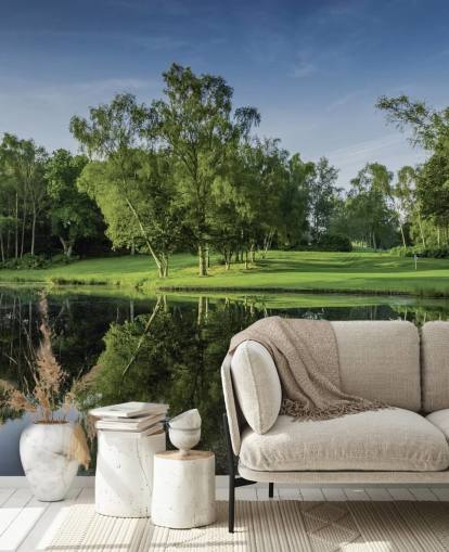 Dawn järven yli, Cottesmore-hotelli, Golf & Country Club, Länsi-Sussex, Englannin taustakuva