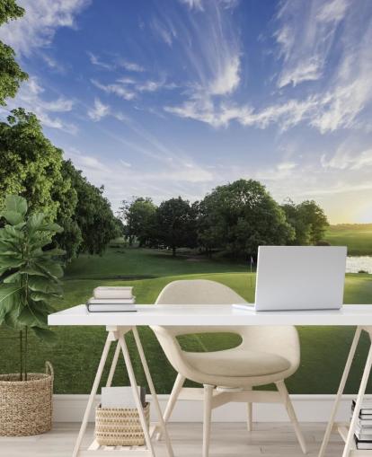 Hintergrundbild „Golfplatz an kaltem, sonnigem Tag“