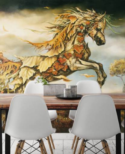 Autumn Horse gemaakt van Leaves Mural Autumn Horse gemaakt van Leaves Mural