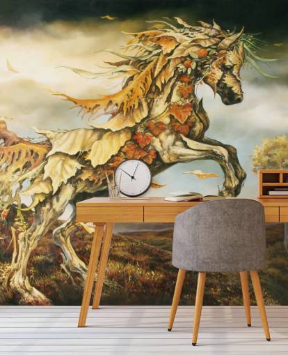 Cavalo de outono feito de folhas Mural Cavalo de outono feito de folhas Mural