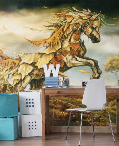 Autumn Horse gemaakt van Leaves Mural