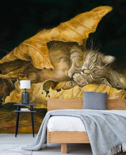 kitten asleep in autumn leaves kitten asleep in autumn leaves