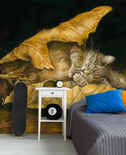 gatinho dormindo em folhas de outono gatinho dormindo em folhas de outono