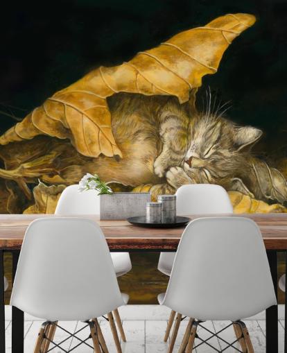 kitten asleep in autumn leaves print kitten asleep in autumn leaves print