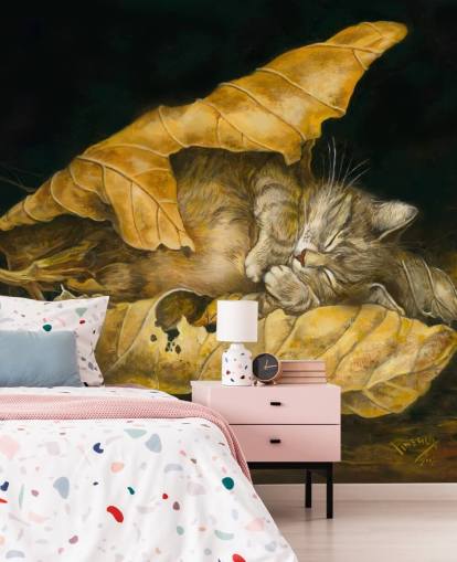 gatinho dormindo em folhas de outono gatinho dormindo em folhas de outono