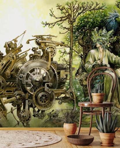 Fantasy Forest King op troon behang