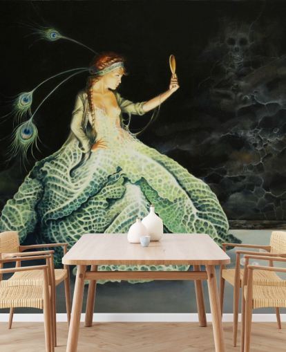 Leaf klänning Lady fantasi Bakgrund Leaf klänning Lady fantasi Bakgrund