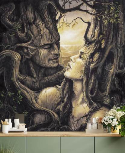 brown fantasy forest wallpaper mural called The Couple by Severine Pineaux for bedrooms brown fantasy forest wallpaper mural called The Couple by Severine Pineaux for bedrooms