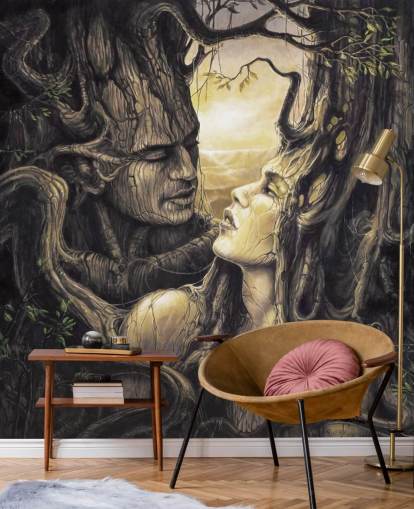 brown fantasy forest wallpaper mural called The Couple by Severine Pineaux for bedrooms