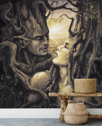 brown fantasy forest wallpaper mural called The Couple by Severine Pineaux for bedrooms