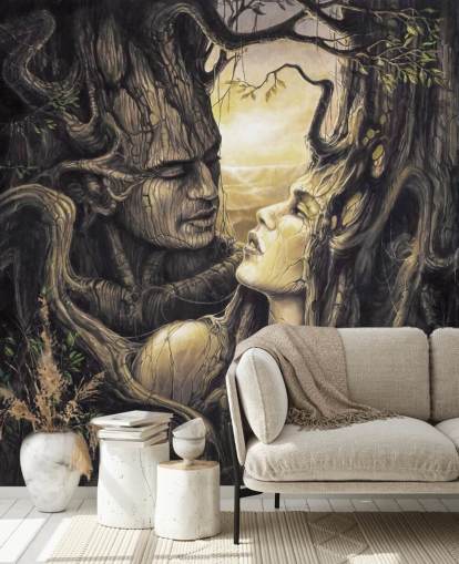 mural de papel de parede marrom fantasy forest chamado The Couple, de Severine Pineaux, para quartos mural de papel de parede marrom fantasy forest chamado The Couple, de Severine Pineaux, para quartos
