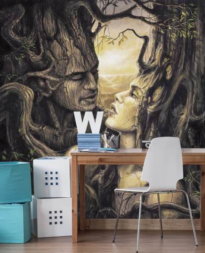brown fantasy forest wallpaper mural called The Couple by Severine Pineaux for bedrooms