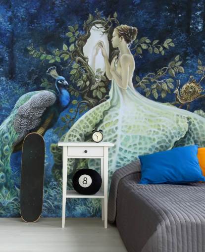 Vestido de repolho Lady and Peacock Wallpaper Vestido de repolho Lady and Peacock Wallpaper