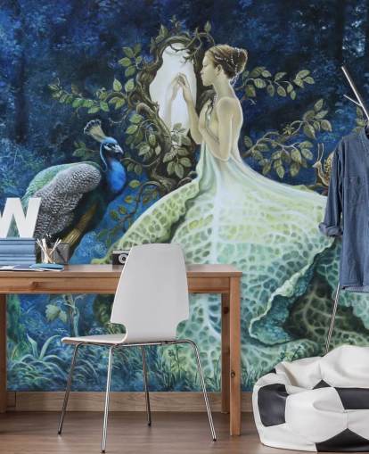 Cabbage Dress Lady and Peacock Wallpaper