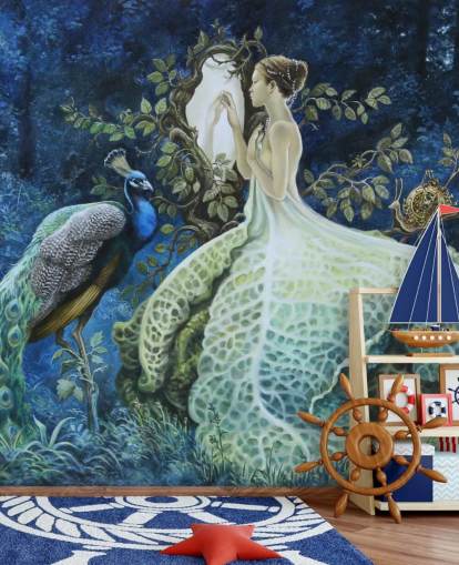 Cabbage Dress Lady and Peacock Wallpaper