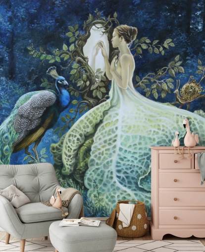 Vestido de repollo Lady and Peacock Wallpaper