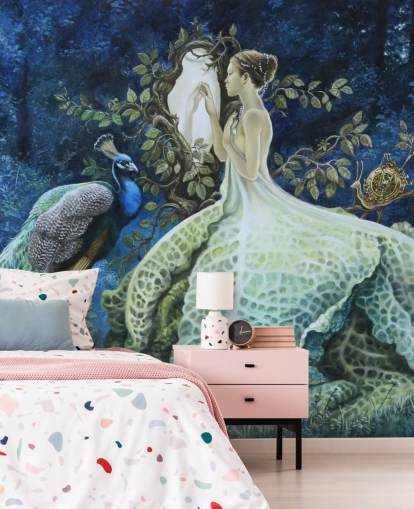 Cabbage Dress Lady and Peacock Wallpaper