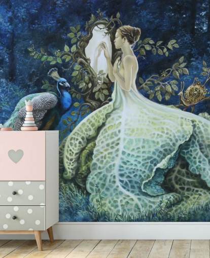 Cabbage Dress Lady and Peacock Wallpaper