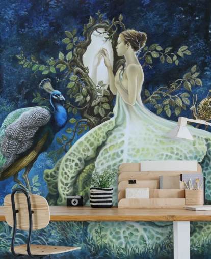 Vestido de repollo Lady and Peacock Wallpaper