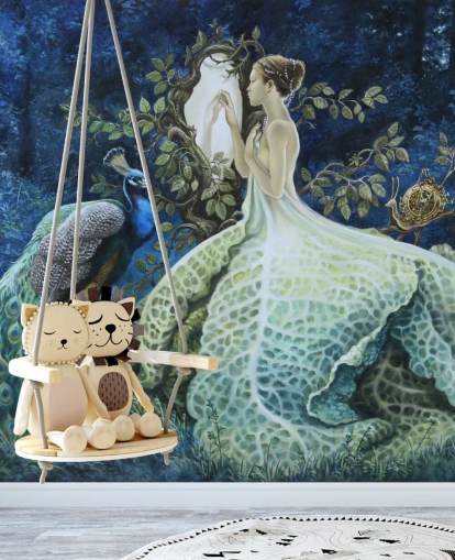 Carta da parati Cabbage Dress Lady e Pavone