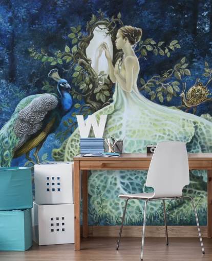 Vestido de repollo Lady and Peacock Wallpaper Vestido de repollo Lady and Peacock Wallpaper