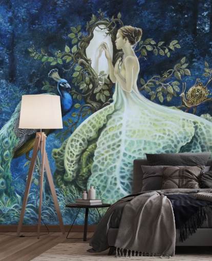 Vestido de repollo Lady and Peacock Wallpaper Vestido de repollo Lady and Peacock Wallpaper