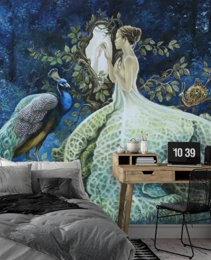 Cabbage Dress Lady and Peacock Wallpaper