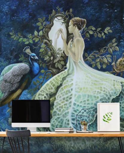 Cabbage Dress Lady and Peacock Wallpaper